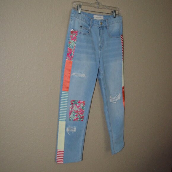 NWOT Sz 4 Hellessy Patchwork Embelished Distressed Slim-Leg Ankle Jeans - Picture 4 of 6